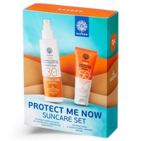 Garden Promo Protect me Now Suncare Set Sunscreen Face, Body Lotion Spray Spf30, 150ml & Sunscreen Face Cream Spf50+, 50ml - Αντηλιακό Γαλάκτωμα Προσώπου, Σώματος Υψηλής Αντηλιακής Προστασίας & Αντηλιακή Κρέμα Προσώπου Πολύ Υψηλής Προστασίας με Οργανική Αλόη