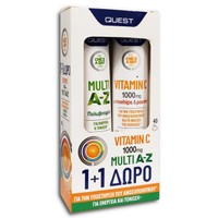 Quest Πακέτο Προσφοράς Multi A-Z Multivitamin 20 Effer.tabs & Vitamin C 1000mg 20 Effer.tabs 1+1 Δώρο - Συμπλήρωμα Διατροφής Πολυβιταμίνη για Ενέργεια & Τόνωση & Βιταμίνη C για την Υποστήριξη του Ανοσοποιητικού