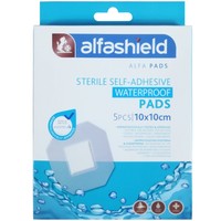 AlfaShield Sterile Self-Adhesive Waterproof Pads 5 Τεμάχια - 10x10cm - Αποστειρωμένα Αδιάβροχα Αυτοκόλλητα Επιθέματα
