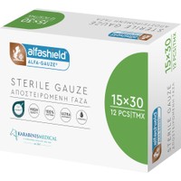 Alfashield Alfa Gauze Sterile 15x30cm 12 Τεμάχια - Αποστειρωμένες Γάζες Υψηλής Ποιότητας από Βαμβάκι