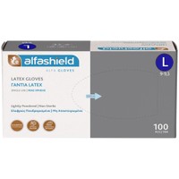 AlfaShield Latex Gloves 100 Τεμάχια - Large - Εξεταστικά Γάντια Ελαφρώς Πουδραρισμένα μη Αποστειρωμένα