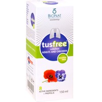 Euro-Pharma Tusfree Syrup 150ml - Συμπλήρωμα Διατροφής με Εκχυλίσματα Bοτάνων, Πρόπολη & Βιταμίνη C σε Σιρόπι Κατά του Ξηρού & Παραγωγικού Βήχα για Ενίσχυση του Ανοσοποιητικού Έναντι Λοιμώξεων του Αναπνευστικού με Ευχάριστη Γεύση