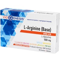 Viogenesis L-Arginine (Base) 1000mg 30tabs - Συμπλήρωμα Διατροφής Αμινοξέος Αργινίνης για Ενίσχυση Παραγωγής Ενέργειας, Αύξηση Μυϊκής Μάζας & Αποκατάσταση
