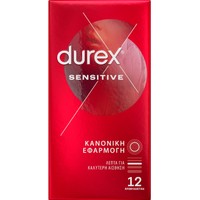 Durex Sensitive Condoms 12 Τεμάχια - Λεπτά Προφυλακτικά για Καλύτερη Αίσθηση με Κανονική Εφαρμογή