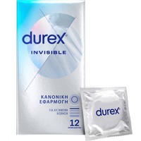 Durex Invisible Ultra Thin Regular Fit Condoms 12 Τεμάχια - Πολύ Λεπτά Προφυλακτικά για Αυξημένη Αίσθηση