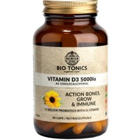 Bio Tonics Vitamin D3 5000IU wih Probiotics 90caps - Συμπλήρωμα Διατροφής Βιταμίνης D3 & Μείγματος Προβιοτικών για Καλύτερη Απορρόφηση για την Καλή Υγεία Οστών, Δοντιών & Ανοσοποιητικού