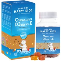 John Noa Happy Kids Omega 3/6/9 D3 Plus Vitamin E 90 Gummies - Παιδικό Συμπλήρωμα Διατροφής με Ωμέγα 3 & Γεύση Πορτοκάλι