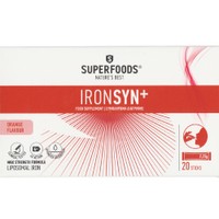 Superfoods Ironsyn+ 20 Sticks - Συμπλήρωμα Διατροφής Λιποσωμιακού Σιδήρου, Βιταμινών & Προβιοτικών για την Αντιμετώπιση της Σιδηροπενίας Κατά της Κούρασης & Κόπωσης με Γεύση Πορτοκάλι
