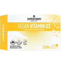 Superfoods Vegan Vitamin D3 2500 IU 60tabs - Συμπλήρωμα Διατροφής Βιταμίνης D3 Κατάλληλη για Αυστηρά Χορτοφάγους & τη Διατήρηση της Φυσιολογικής Λειτουργίας του Ανοσοποιητικού Συστήματος, των Οστών & των Μυών