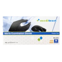 Meditrast Powder Free Nitrile Examination Gloves Black 100 Τεμάχια - Medium - Εξεταστικά Μαύρα Γάντια Νιτριλίου Χωρίς Πούδρα