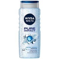Nivea Men Pure Impact Shower Gel 500ml - Ανδρικό Αφρόλουτρο για Σώμα, Πρόσωπο & Μαλλιά με Μικροκόκκους