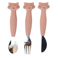 Trixie Silicone Cutlery Set 12m+, 3 Τεμάχια - Mrs. Cat - Παιδικό Εκπαιδευτικό Σετ Φαγητού με Κουτάλι, Πιρούνι & Μαχαίρι