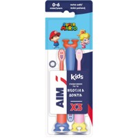 AIM Promo Super Mario Kids 0-6 Years Extra Soft Toothbrush 3 Τεμάχια - Ρόζ / Κόκκινο / Μπλέ - Παιδική Οδοντόβουρτσα με Πολύ Μαλακές Ίνες με Στρογγυλεμένη Κεφαλή