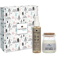 Messinian Spa Promo Christmas Box Spread The Scent Spicy Vanilla Scented Candle 75gr & Hair & Body Mist 100ml - Χριστουγεννιάτικο Αρωματικό Χώρου Βανίλια &  Ενυδατικό Εορταστικό Σπρέι Μαλλιών & Σώματος με Άρωμα Βανίλια