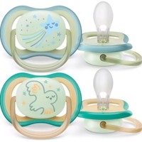 Philips Avent Ultra Air Nighttime Silicone Soother 0-6m Ανοιχτό Πράσινο - Σομόν 2 Τεμάχια, Κωδ SCF376/17 - Ορθοδοντική Πιπίλα Σιλικόνης που Λάμπει στο Σκοτάδι