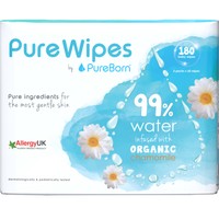 PureBorn Organic Wet Wipes Infused with Chamomile 180 Τεμάχια (3x60 Τεμάχια) - Μωρομάντηλα Εμποτισμένα με Βιολογικό Χαμομήλι από Βιοδιασπώμενες Ίνες Κατάλληλα για Ευαίσθητο Δέρμα