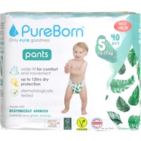 PureBorn Training Unisex Pants No5 (12-17kg) 40 Τεμάχια - Leaves - Πάνες Βρακάκι Ημέρας Υψηλής Απορροφητικότητας για Άνεση & Ευελιξία με Σχέδιο Φύλλων