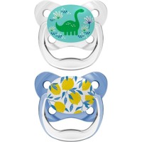 Dr. Brown’s PreVent Orthodontic Silicone Soother Διάφανο - Μπλε 6-18m 2 Τεμάχια, Κωδ PV22402-GBX - Ορθοδοντική Πιπίλα Σιλικόνης με Θήκη Μεταφοράς