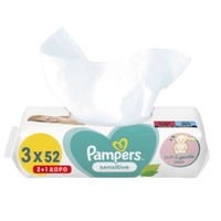 Pampers Sensitive Baby Wipes 156 Τεμάχια (3x52 Τεμάχια) - Μωρομάντηλα Ιδανικά για την Ευαίσθητη Επιδερμίδα