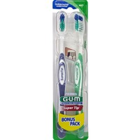 Gum Sunstar Super Tip Bonus Pack Medium Toothbrush Μωβ - Πράσινο 2 Τεμάχια, Κωδ 463 - Χειροκίνητη Οδοντόβουρτσα με Μέτριας Σκληρότητας Ίνες