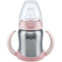 Nuk First Choice Learner Cup Ροζ Ανοξείδωτο Μπιμπερό Εκπαίδευσης 6-18m 125ml - ​​​​​​​Ανοξείδωτη Φιάλη με Λαβές & Διπλό Τοίχωμα για να Διατηρεί το Περιεχόμενό της Ζεστό ή Κρύο