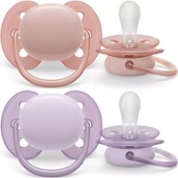 Philips Avent Ultra Soft Silicone Soother 0-6m Σομόν - Μωβ 2 Τεμάχια, Κωδ SCF091/31 - Ορθοδοντική Πιπίλα Σιλικόνης με Μαλακό & Εύκαμπτο Προστατευτικό για Λιγότερους Ερεθισμούς στο Δέρμα