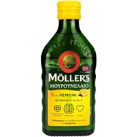 Moller's Cod Liver Oil Lemon 250ml - Συμπλήρωμα Διατροφής Πόσιμου Μουρουνέλαιου Πλούσιο σε Ω3 με Βιταμίνες A, D & E με Γεύση Λεμόνι