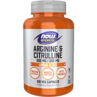 Now Foods Sports Arginine 500mg & Citrulline 250mg 120veg.caps - Συμπλήρωμα Διατροφής Αμινοξέος Αργινίνης & Κιτρουλίνης για το Μεταβολισμό των Πρωτεϊνών & τη Διατήρηση του Μυϊκού Ιστού