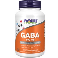 Now Foods GABA 500mg 100veg.caps - Συμπλήρωμα Διατροφής γ-αμινοβουτυρικό Οξέος (GABA) & Βιταμίνης Β6 για Ενίσχυση της Διάθεσης, Καταπολέμηση του Άγχους & της Αϋπνίας