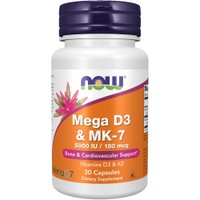Now Foods Mega D3 & MK-7 30Caps - Συμπλήρωμα Διατροφής με Βιταμίνες D3 & K2 για Υγεία των Οστών, των Δοντιών & του Καρδιαγγειακού Συστήματος