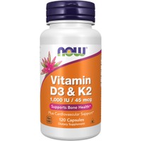 Now Foods Vitamin D-3 1000iu & K-2 45mcg 120caps - Συμπλήρωμα Διατροφής Βιταμίνης D3 & K2 για την Καλή Υγεία των Οστών & Υποστήριξη του Καρδιαγγειακού Συστήματος