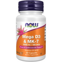 Now Foods Mega D3 & MK-7 60Caps - Συμπλήρωμα Διατροφής με Βιταμίνες D3 & K2 για Υγεία των Οστών, των Δοντιών & του Καρδιαγγειακού Συστήματος