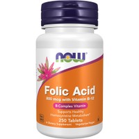 Now Foods Folic Acid 800mcg 250tabs - Συμπλήρωμα Διατροφής Φολικού Οξέος & Βιταμίνης Β12 για την Αντιμετώπιση της Αναιμίας & την Καλή Λειτουργία των Αγγείων