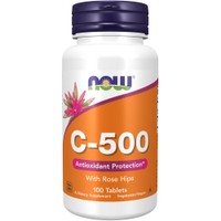 Now Foods Vitamin C-500 With Rose Hips 100tabs - Συμπλήρωμα Διατροφής με Βιταμίνη C & Σκόνη Καρπού Αγριοτριανταφυλλιάς για Ενίσχυση του Ανοσοποιητικού με Αντιοξειδωτική Δράση