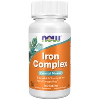 Now Foods Iron Complex 100tabs - Συμπλήρωμα Διατροφής Σιδήρου με Φολικό Οξύ, Βιταμίνη B12, Βιταμίνη C & Εκχύλισμα Βοτάνων & Φρούτων για Αντιμετώπιση της Αναιμίας Κατά της Κούρασης & Κόπωσης