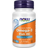 Now Foods Omega-3 Fish Oil 1000mg 30 Softgels - Συμπλήρωμα Διατροφής Ιχθυέλαιού Μοριακής Απόσταξης Πλούσιο σε Ω3 Λιπαρά Οξέα για την Καλή Υγεία του Καρδιαγγειακού Συστήματος