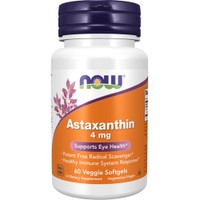 Now Foods Astaxanthin 4mg 60 Veg.Softgels - Συμπλήρωμα Διατροφής Καροτινοειδούς Ασταξανθίνης Φυτικής Προέλευσης για την Πρόληψη Εκφυλιστικών Παθήσεων των Ματιών με Ισχυρές Αντιοξειδωτικές Ιδιότητες