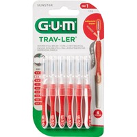 Gum Trav-Ler Interdental Brush 6 Τεμάχια - 0.8mm - Μεσοδόντια Βουρτσάκια για Εύκολο & Καθημερινό Καθαρισμό Ανάμεσα στα Δόντια