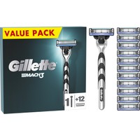 Gillette Mach3 Men's BladeRazor System Value Pack - Ανταλλακτικές Κεφαλές Ξυριστικής Μηχανής 12 Τεμάχια & Λαβή 1 Τεμάχιο