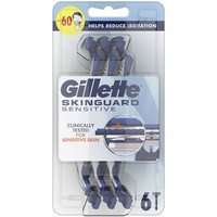 Gillette Skinguard Sensitive Disposable Razor 6 Τεμάχια - Ανδρικά Ξυραφάκια Μίας Χρήσης με 2 Λεπίδες για Βαθύ & Απαλό Ξύρισμα, Κατάλληλο για Ευαίσθητες Επιδερμίδες