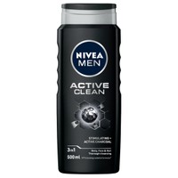 Nivea Men Shower Gel Active Clean Stimulating & Active Charcoal 500ml - Ανδρικό Αφρόλουτρο για Σώμα, Πρόσωπο & Μαλλιά με Ενεργό Άνθρακα