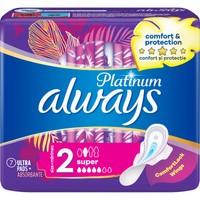 Always Platinum Sanitary Towels with Comfort Lock Wings Size 2, 7 Τεμάχια - Σερβιέτες Μεγάλου Μεγέθους με Φτερά για Άνεση & Προστασία