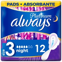 Always Platinum Μέγεθος 3, 12 Τεμάχια - Σερβιέτες με Φτερά για Μεγάλη Ροή, Προστασία & Ασφάλεια Όλη Μέρα