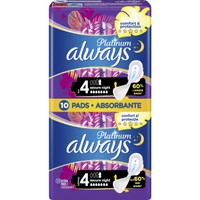 Always Platinum Sanitary Towels with Comfort Lock Wings Size 4, 10 Τεμάχια - Σερβιέτες Πολύ Μεγάλου Μεγέθους με Φτερά για Άνεση & Προστασία Κατά τη Διάρκεια της Νύχτας