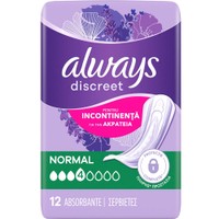 Always Discreet Normal Pads for Sensitive Bladder 12 Τεμάχια - Γυναικείες Σερβιέτες Κανονικού Μεγέθους για την Ακράτεια