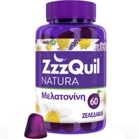 ZzzQuil Natura Melatonin 60 Ζελεδάκια - Συμπλήρωμα Διατροφής με Μελατονίνη, Εκχύλισμα Βοτάνων & Βιταμίνη Β6 για Γρηγορότερο & Ποιοτικότερο Ύπνο με Φυσική Γεύση Φρούτα του Δάσους