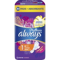 Always Platinum Sanitary Towels with Comfort Lock Wings Size 1, 30 Τεμάχια - Σερβιέτες με Φτερά Κανονικού Μεγέθους για Άνεση & Προστασία