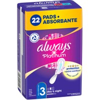 Always Platinum Day & Night Pads Size 3, 22 Τεμάχια - Σερβιέτες Μεγάλου Μεγέθους με Φτερά για Άνεση & Προστασία Μέρα & Νύχτα