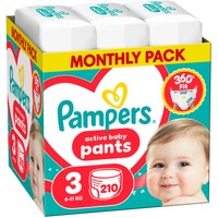 Pampers Active Baby Pants Monthly Pack No3 (6-11kg) Πάνες Βρακάκι 210 Πάνες