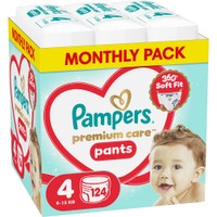 Pampers Premium Care Pants Monthly Pack No4 (9-15kg) Πάνες Βρακάκι 124 Τεμάχια - 